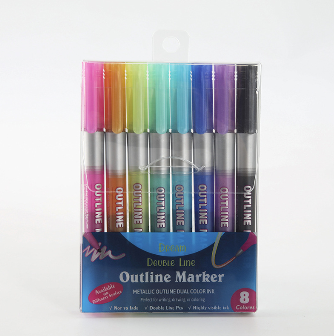 Double Line Outline Fluorescent Pen Set