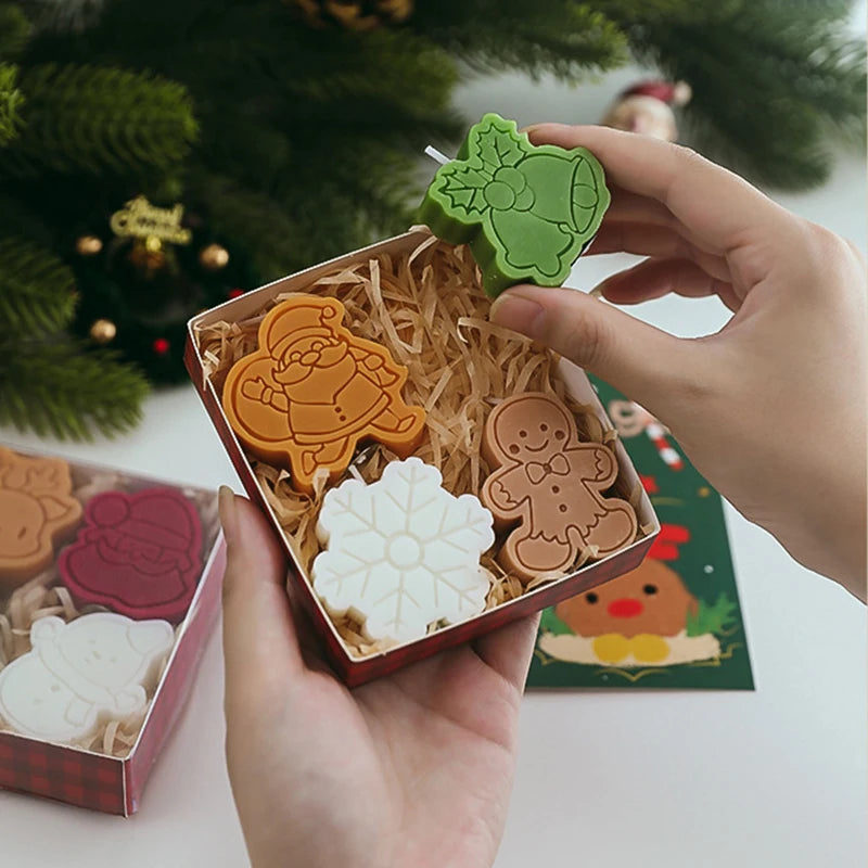 4Pcs Jul Ljus Tomt, Julgran, Pepparkaksgubbe