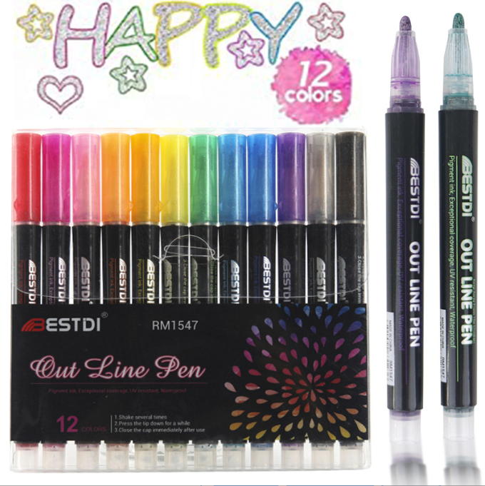 Double Line Outline Fluorescent Pen Set