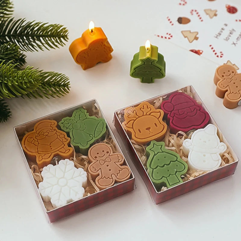 4Pcs Jul Ljus Tomt, Julgran, Pepparkaksgubbe