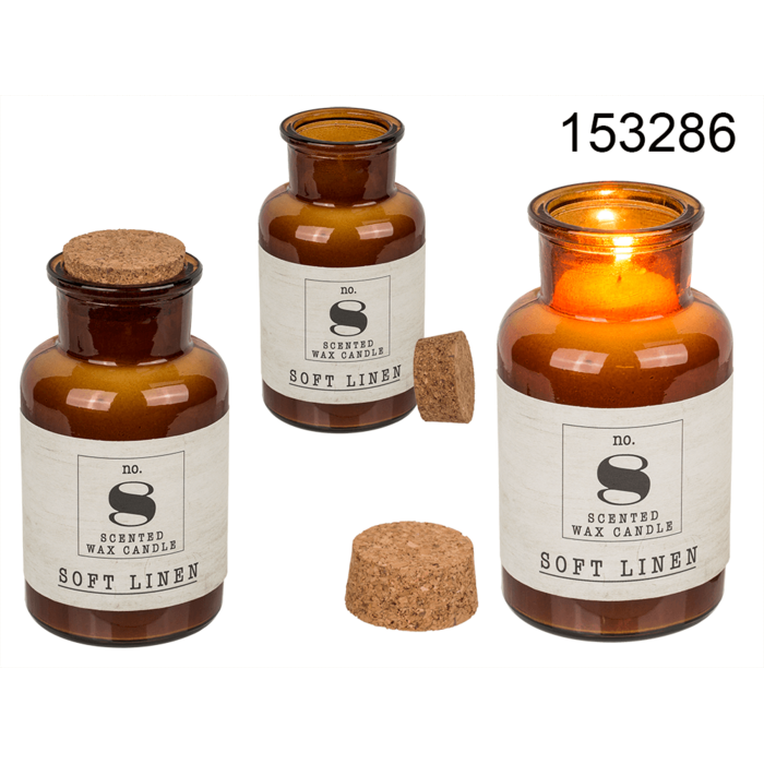 Scented candle (soft linen) in apothecary glass,