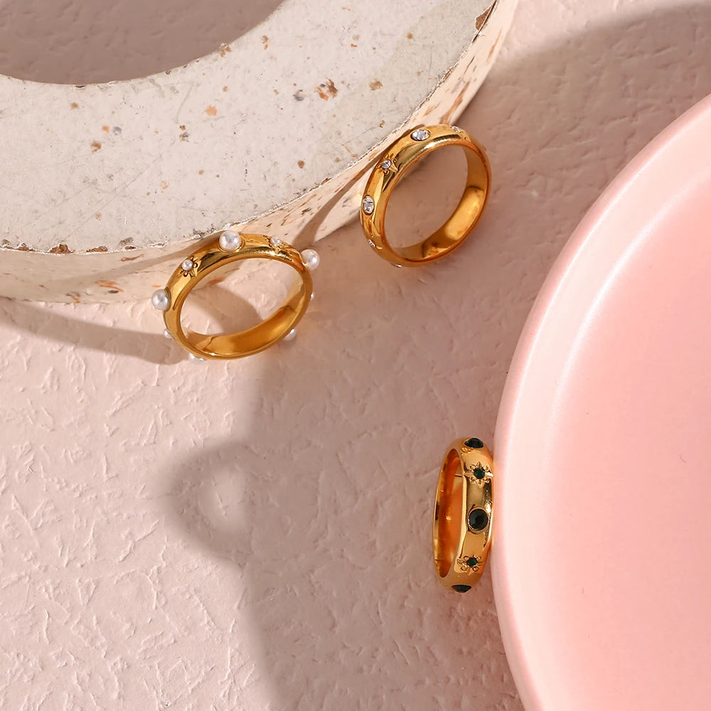 18K Gold Plated Green Zircon Pearl Ring