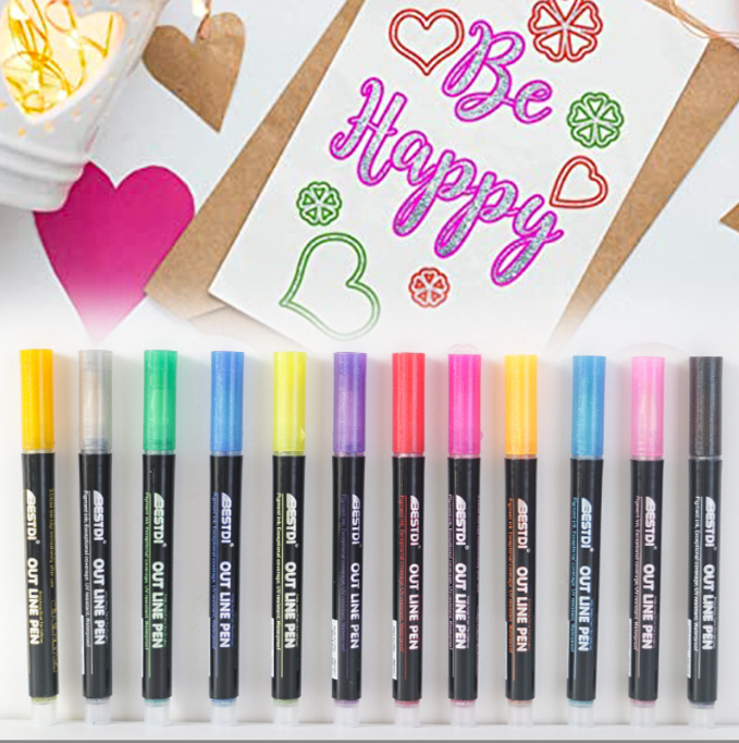 Double Line Outline Fluorescent Pen Set