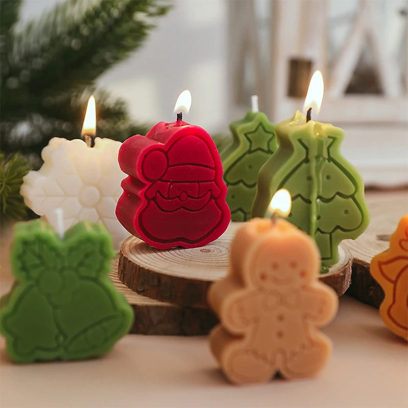 4Pcs Jul Ljus Tomt, Julgran, Pepparkaksgubbe