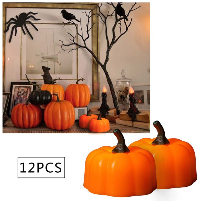 12Pcs 3D Pumpkin Battery Operated LED Electric Candle LED-ljus pumpa 12st