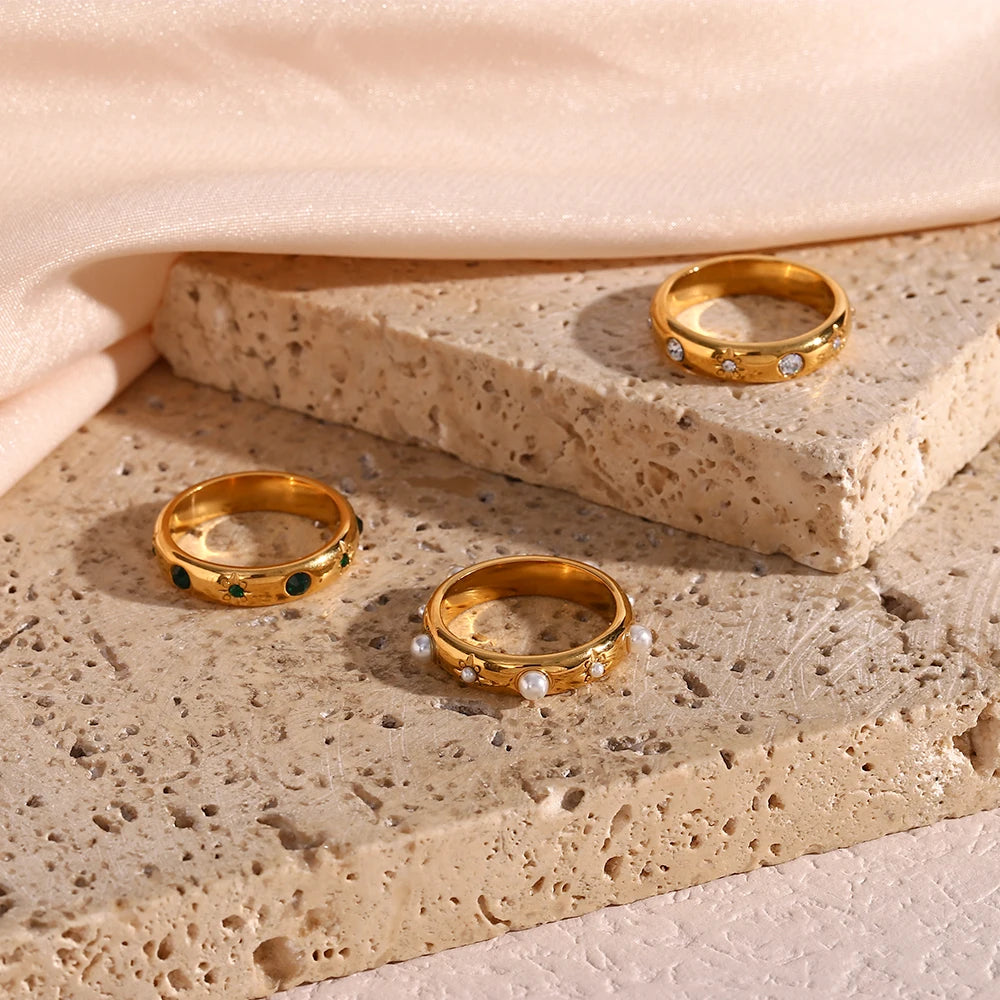 18K Gold Plated Green Zircon Pearl Ring