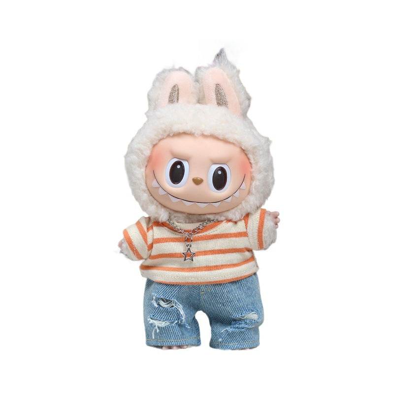 Clothing Only Labubu Doll Clothes T-Shirt with Ripped Jeans