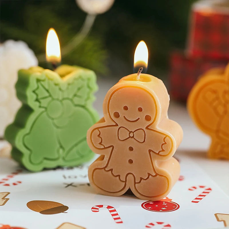 4Pcs Jul Ljus Tomt, Julgran, Pepparkaksgubbe