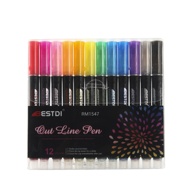 Double Line Outline Fluorescent Pen Set