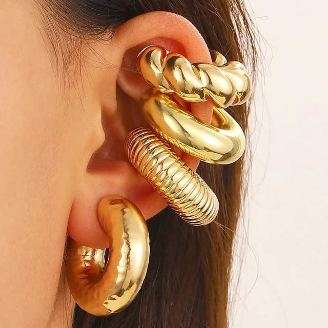 4Pc/set Vintage Geometric Clip Earrings