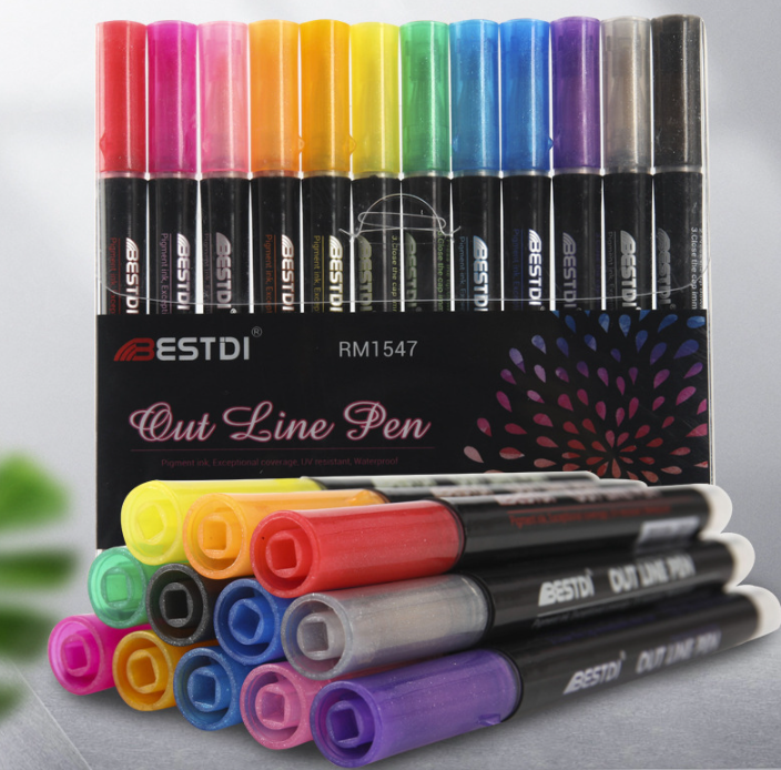 Double Line Outline Fluorescent Pen Set