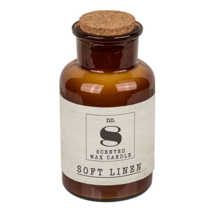 Scented candle (soft linen) in apothecary glass,