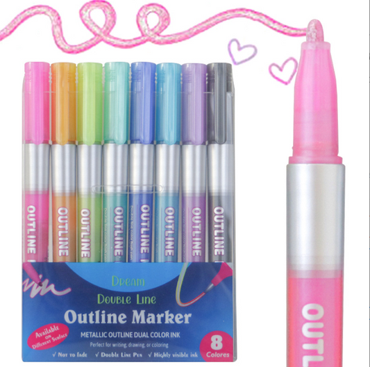 Double Line Outline  Fluorescent Pen Set