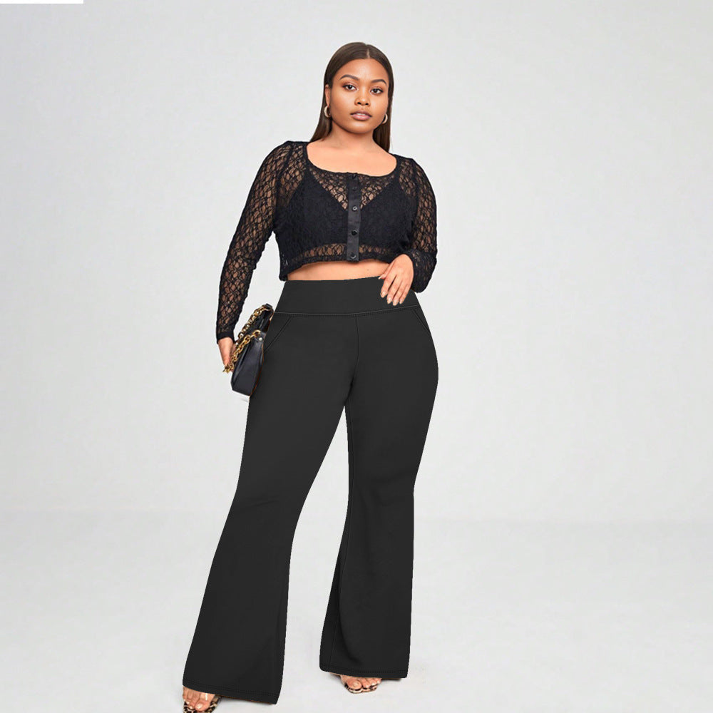 Flare Yogabyxor träningsbyxor med mobilficka Plussize