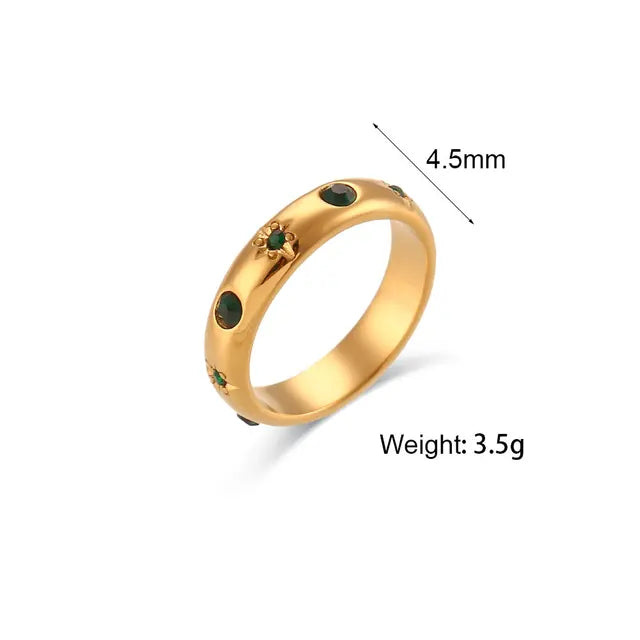 18K Gold Plated Green Zircon Pearl Ring 