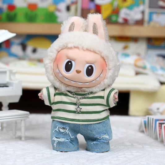 Clothing Only Labubu Doll Clothes T-Shirt with Ripped Jeans