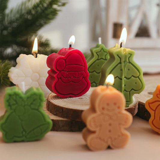 4Pcs Jul Ljus Tomt, Julgran, Pepparkaksgubbe