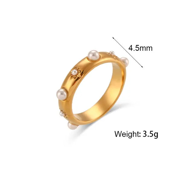 18K Gold Plated Green Zircon Pearl Ring 